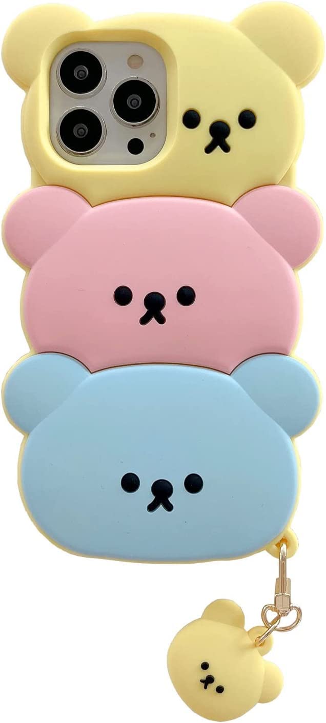 Yakvook For Iphone 14 Pro Bear Case, Kawaii Phone Cases 3D Silicone Cartoon Case With Keychain Fun Apply To Iphone 14 Pro Cute C