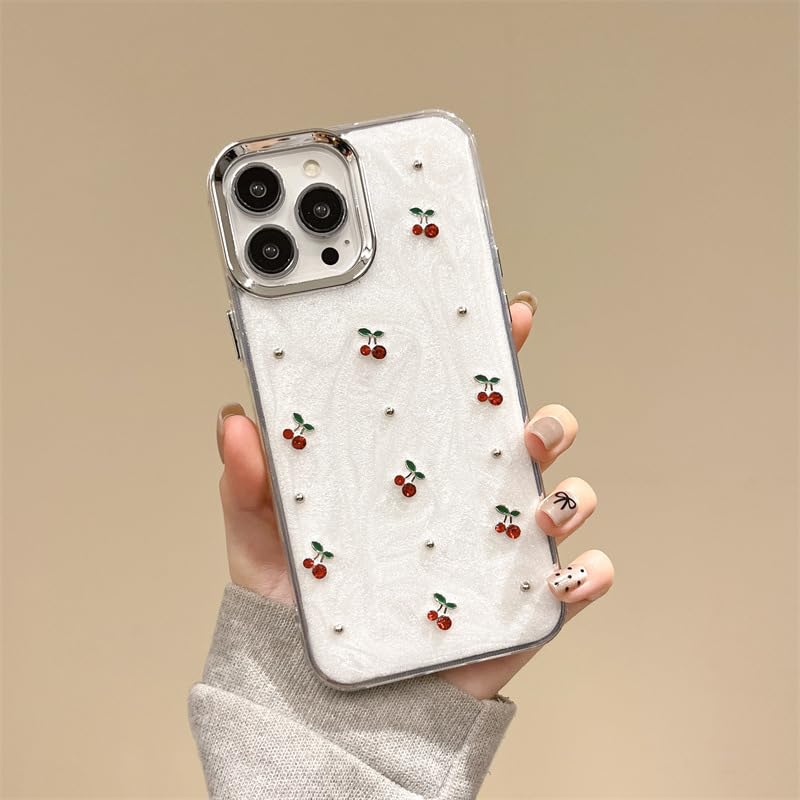 Cute Case For Iphone 16,Red Cherry Pearls With Phone Charm Chain,Pearlized Fruit Case For Women Girls Designed Shockproof