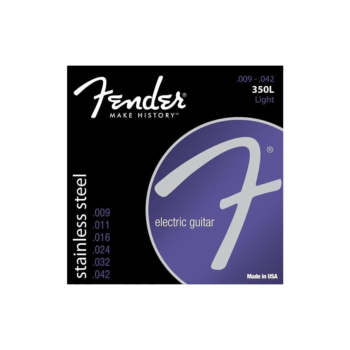 Fender Stainless 350 Electric Guitar Strings, Stainless Steel, Ball End, 350L .009-.042