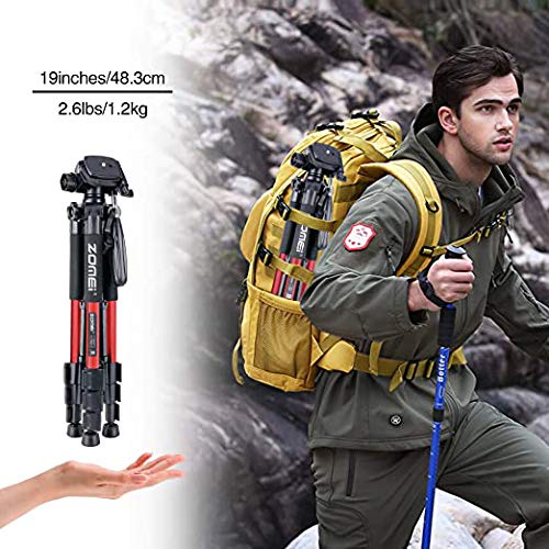 55' Tripod Q111 Travel Camera Tripod With 3 Way Pan Head And Phone Holder Mount For Gopro,Projector,Smartphones Webcam,Spotting Scopesto Live Broadcast And Dslr Eos Canon Nikon Sony Samsung(Red)