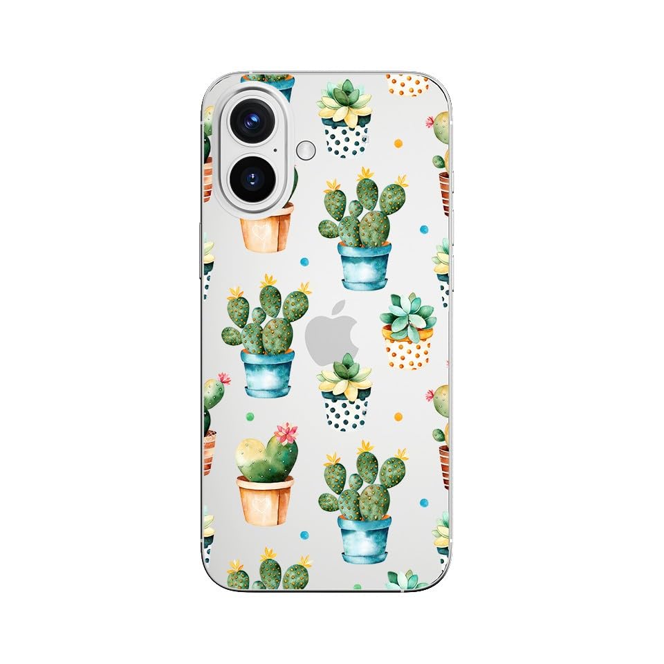 Blingy'S For Iphone 16 Case, Cute Cactus Pattern Fun Floral Succulents Design Transparent Soft Tpu Protective Clear Case (6.1 In