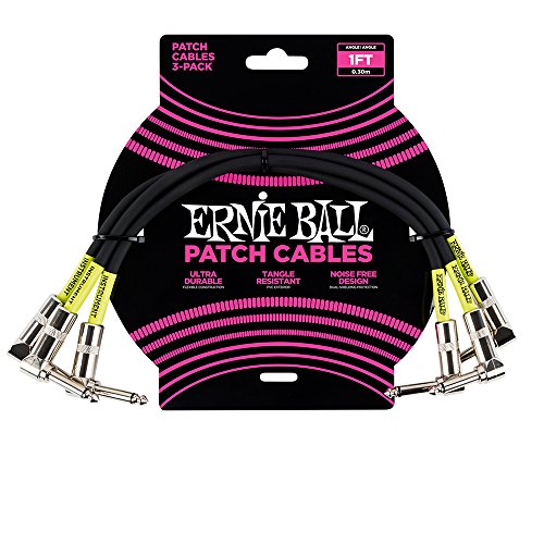 Ernie Ball Patch Cable 3 Pack, Angle/Angle, 1Ft, Black (P06075), 12 Inch
