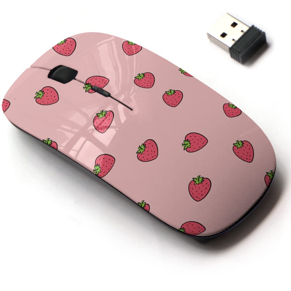 2.4G Wireless Mouse with Cute Pattern Design for All Laptops and Desktops with Nano Receiver - Strawberry Repeating