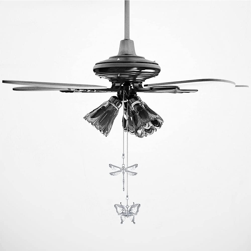 Dotlite Silver Ceiling Fan Pull Chain Extender,Dragonfly And Butterfly Decorative Fan Chain Pendant Extension,12In Chain 3Mm Bea