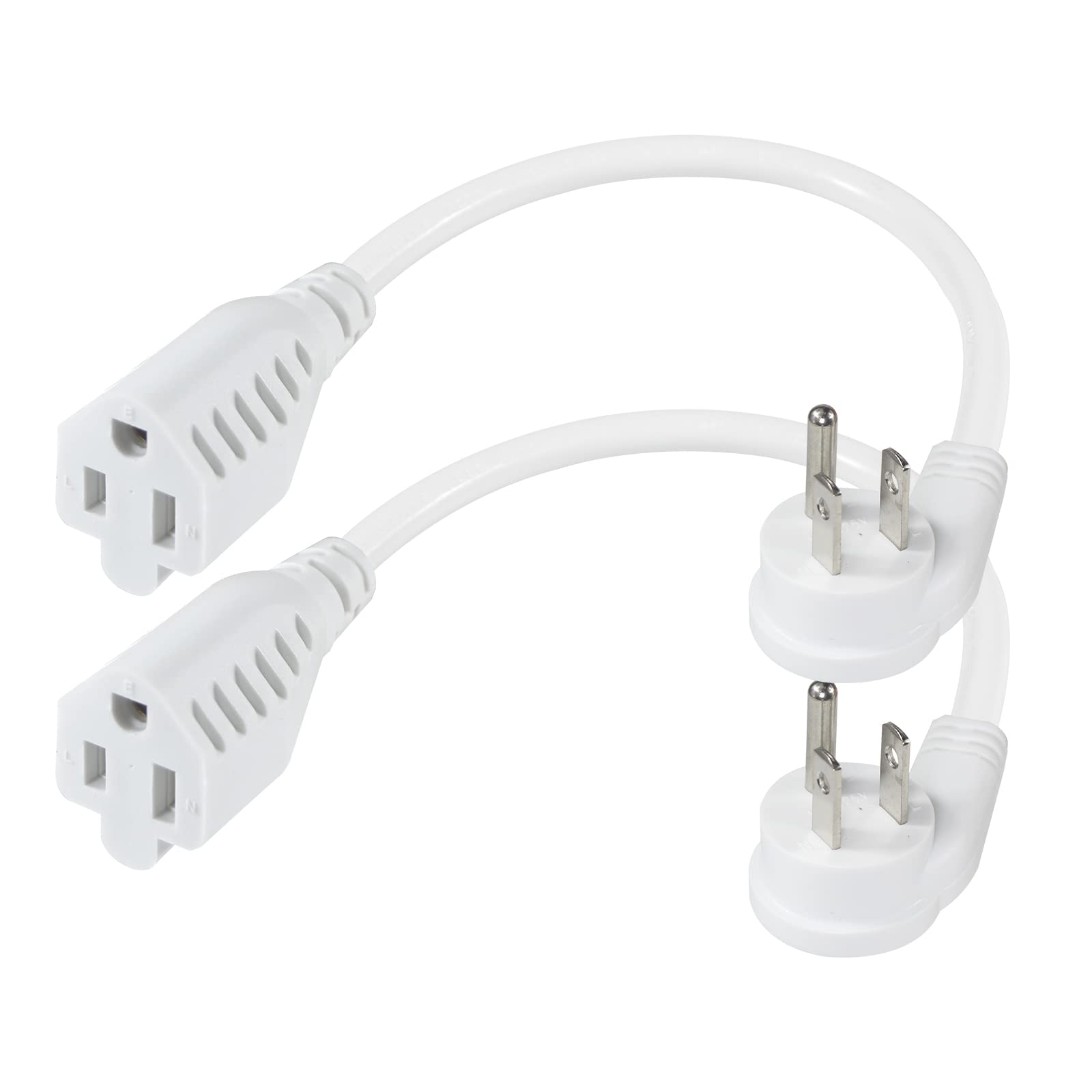 Short Flat Plug Extension Cord 1 Foot  Low Profile Right Angle Flat Plug 1Ft Indoor Ac Extension Cord White Short 3 Prong Ground