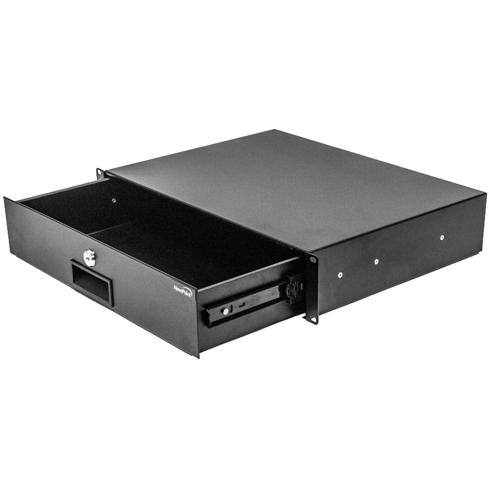 Navepoint Rack Mount Drawer For 19 Inch Server Cabinet Case Or Dj With Lock And Key 2U Black
