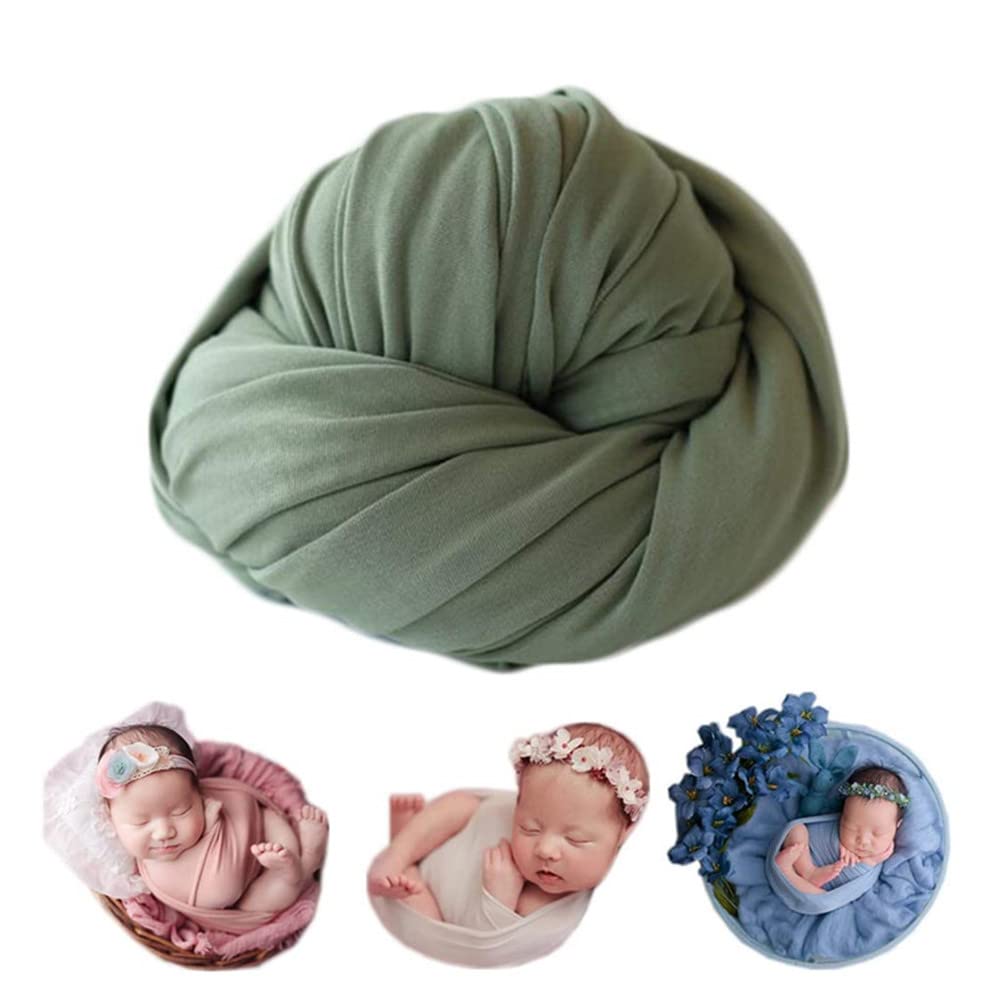 Coberllus Newborn Baby Photo Props Blanket Stretch Without Wrinkle Wrap Swaddle For Boy Girls Photography Shoot (Green)