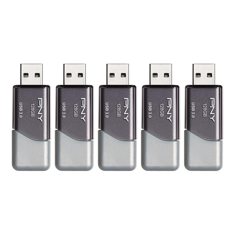 Pny 128Gb Turbo Attach3 Usb 3.0 Flash Drive 5 Pack   Grey, P Fd128X5Tbop Mp, 100Mb/S, Light Weight Durable   Data Storage And Tr