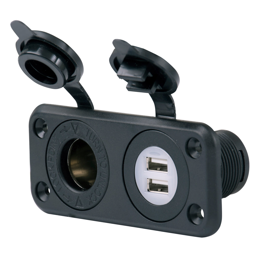 Marinco Sealink&Reg; Deluxe Dual Usb Charger & 12V Receptacle,WBAUVA001344486