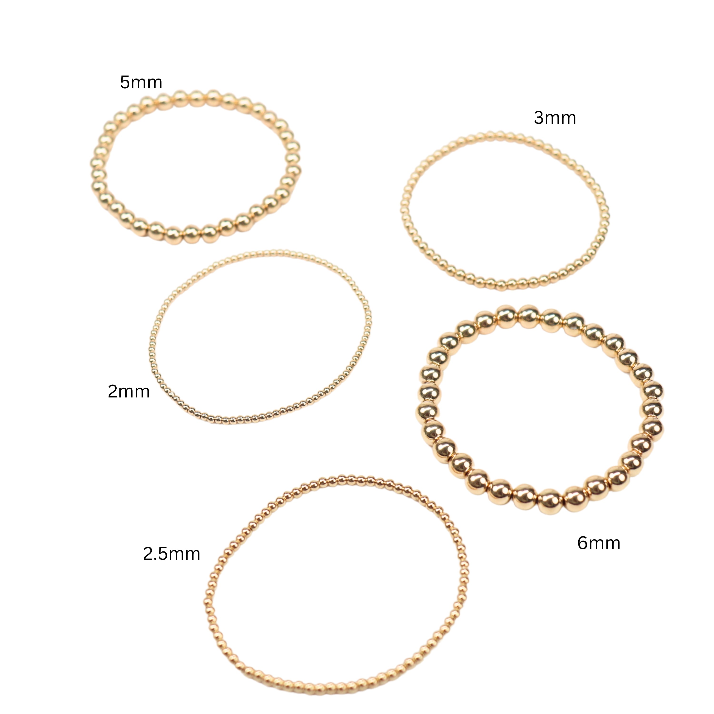 Stretchy Gold-Fill Beaded Bangle Bracelets, 14/20 Gold-Filled, 6.5" Diameter