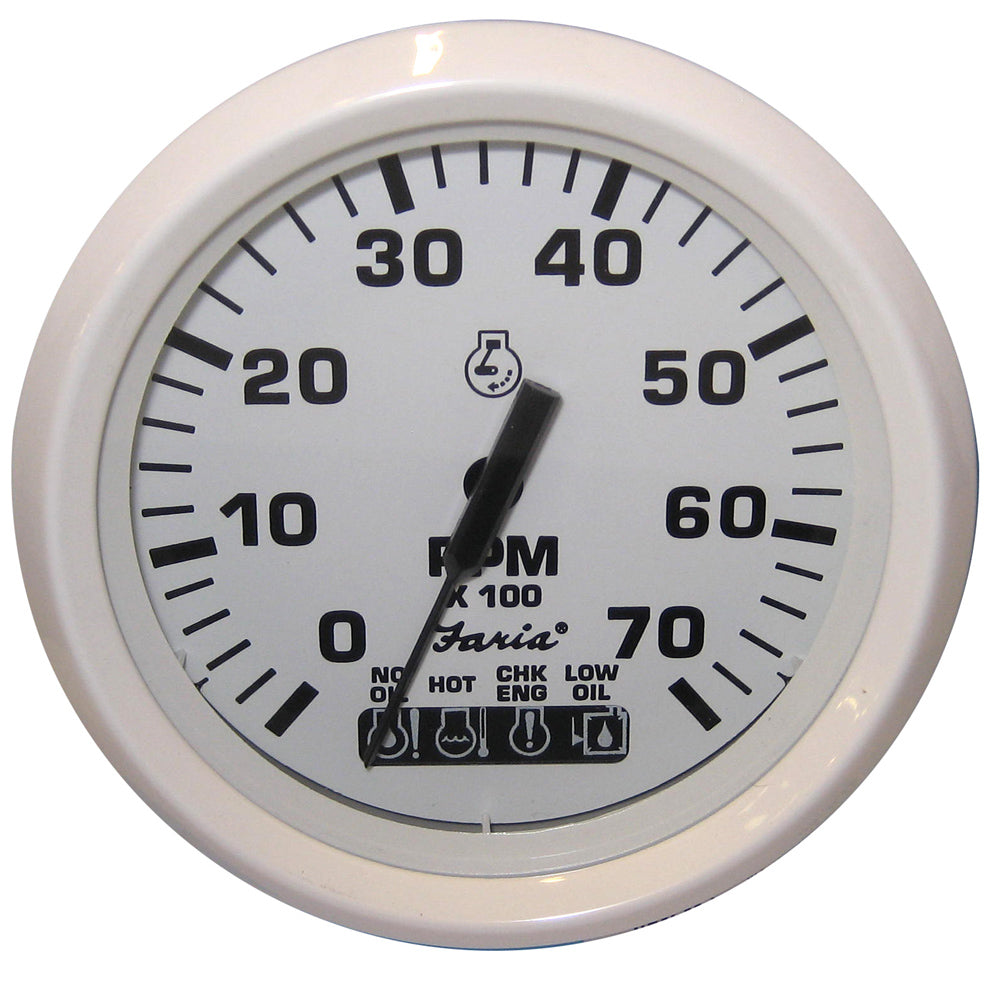 Faria Dress White 4'' Tachometer W/Systemcheck Indicator - 7000 Rpm (Gas) (Johnson / Evinrude Outboard),WBEEAA001344590