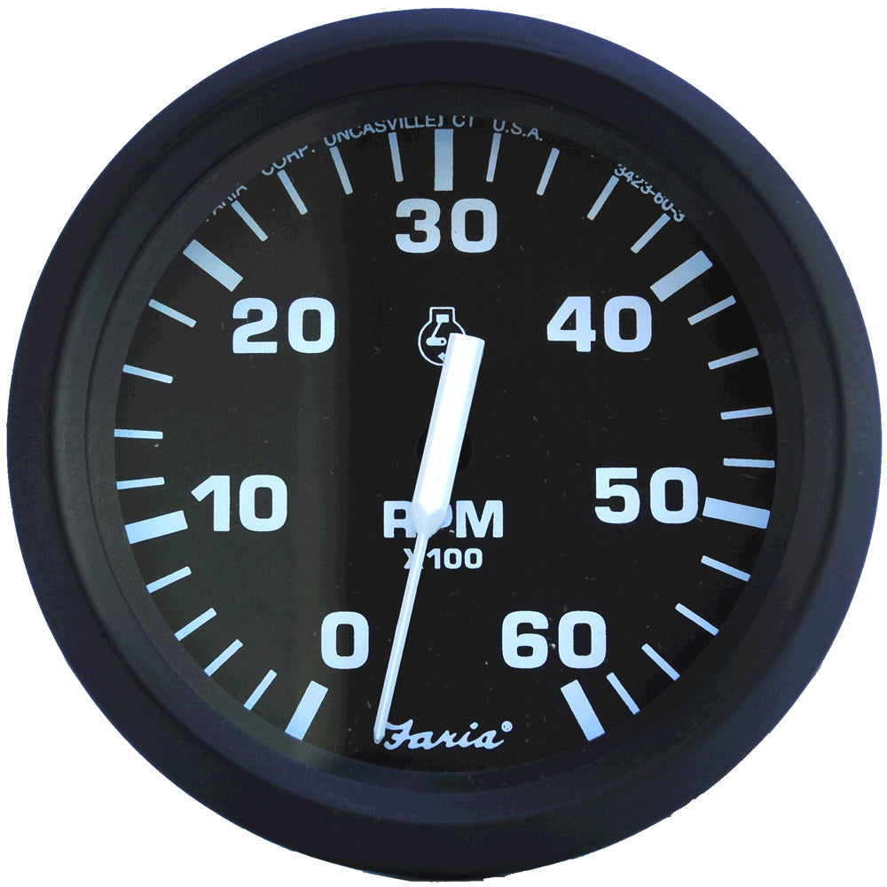 Faria Euro Black 4'' Tachometer - 6,000 Rpm (Gas - Inboard & I/O),WBEEAA001344596