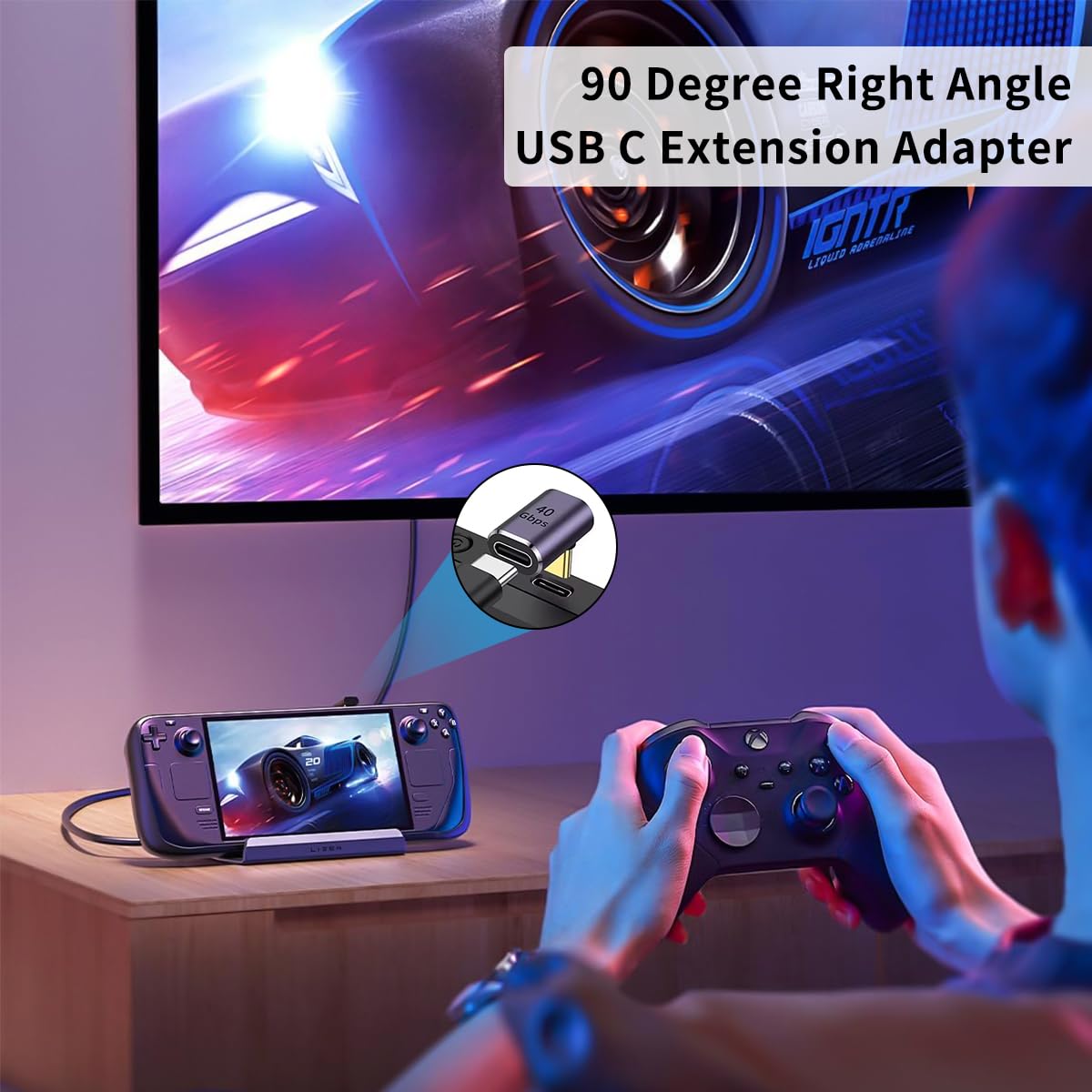 Duttek Usb C Right Angle Adapter 40G (Two Styles), 90 Degree Usb C Male To Usb C Femal Adapter, Right Angle Usb C Adapter 100W F