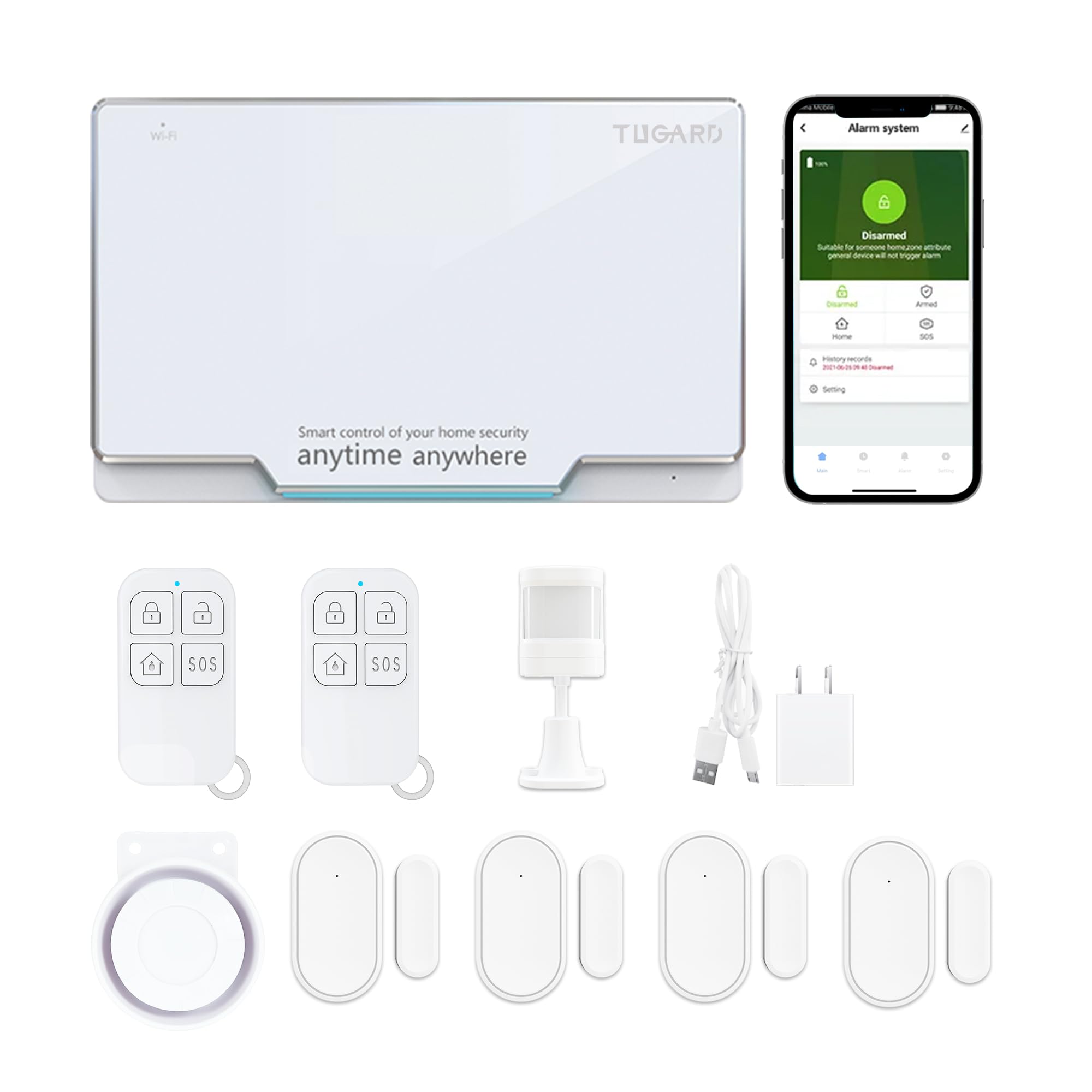 Tugard Wifi Gsm Home Alarm Security System,Wireless Diy Smart Home Burglar Security Alarm System 12 Pieces Kits, Compatible With