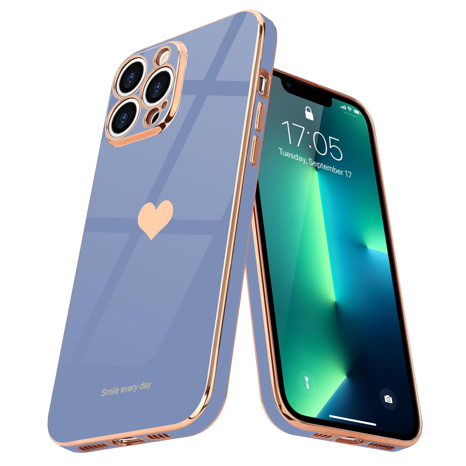 Teageo For Iphone 13 Pro Case For Women Girl Cute Love Heart Luxury Bling Plating Soft Back Cover Raised Full Camera Protection