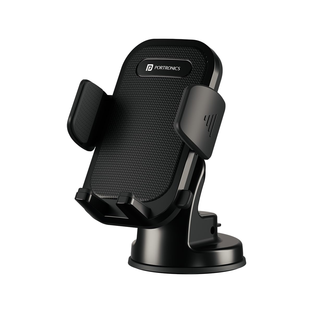 Portronics Clamp M4 Car Phone Holder Stand with 360 Degree Rotation, Strong Grip, Suction Cup Mount, Single Hand Use, Shockproof