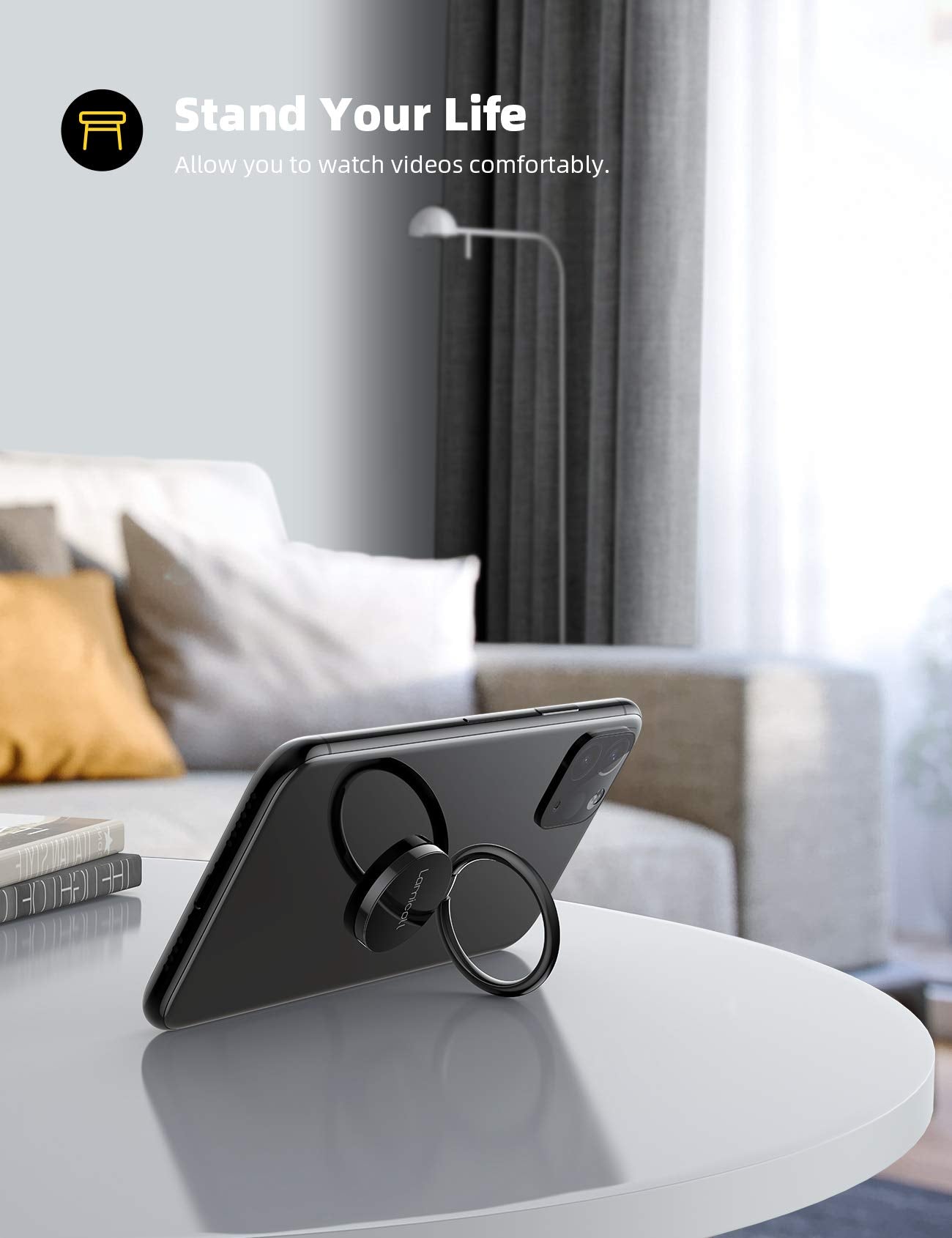 Lamicall Phone Ring Holder Finger Grip Stand   Cell Phone Kickstand, 360� Rotation Polished Metal Grip for Magnetic Car Mount, Compatible with iPhone 16/15/14/13/12/11 Pro Max, Smartphone Accessories