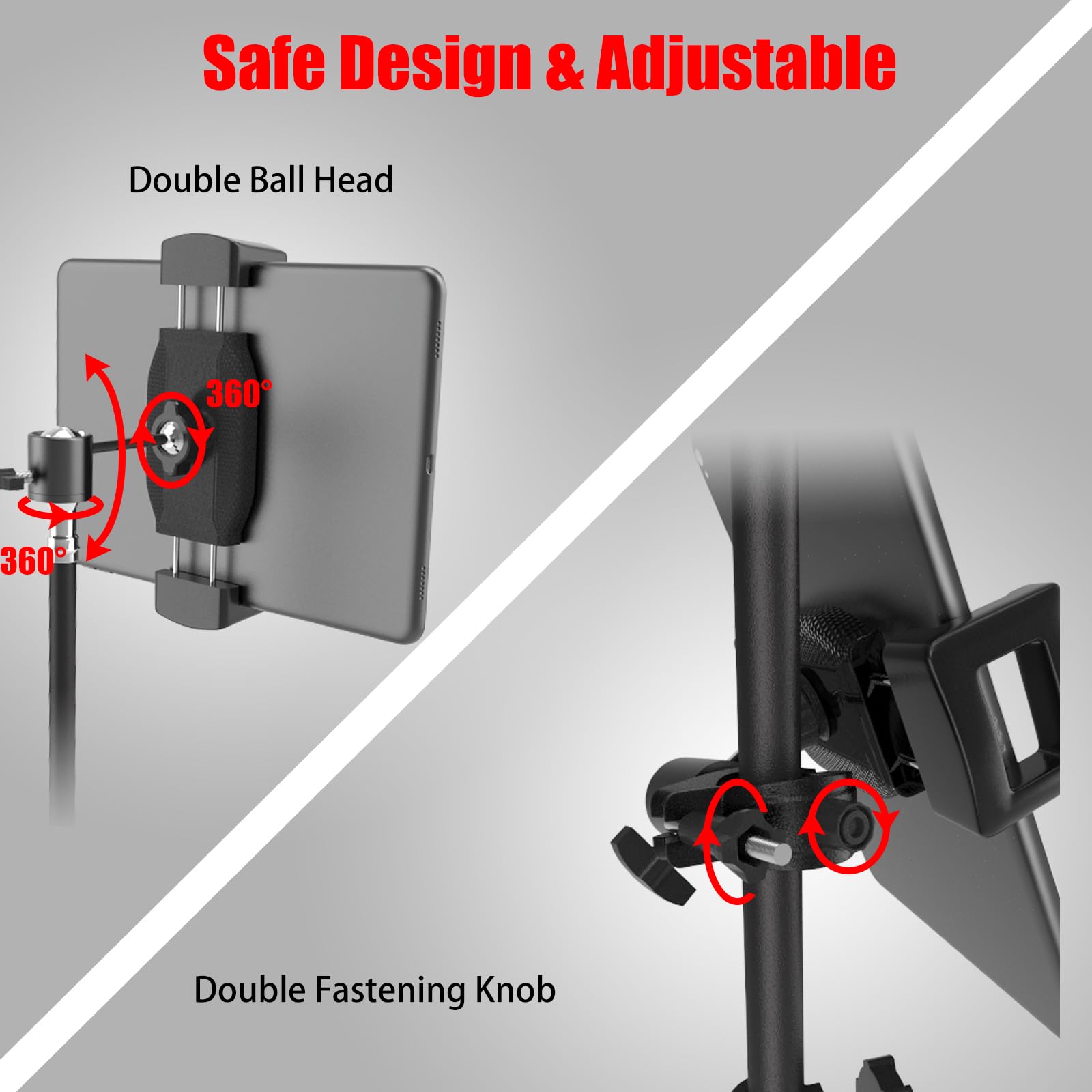 Kereal Tablet Holder For Mic Stand With 360 Ball Head And 3/8 To 1/4 Adapter, Microphone Stand Music Stand Tablet Phone Holder F