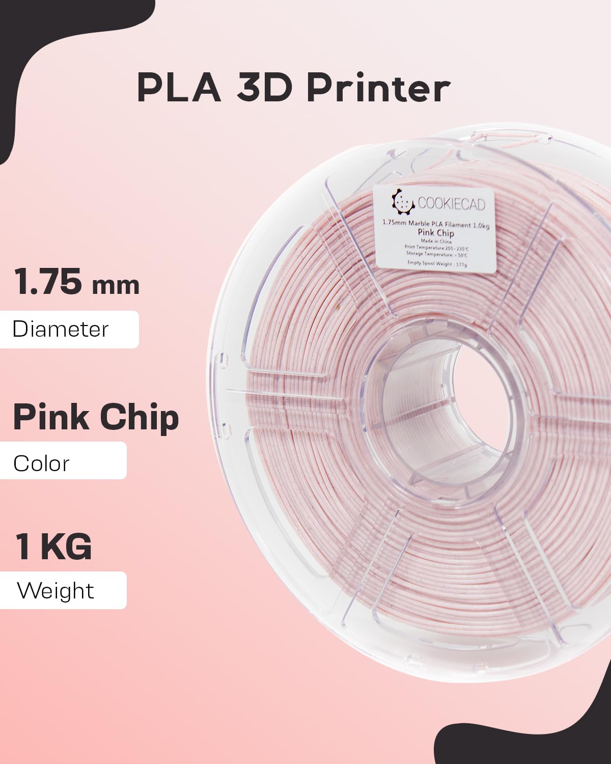 Cookiecad Pla Filament 1.75Mm 1Kg Marble Pastel 3D Printer Filament   Pink Chip Pla