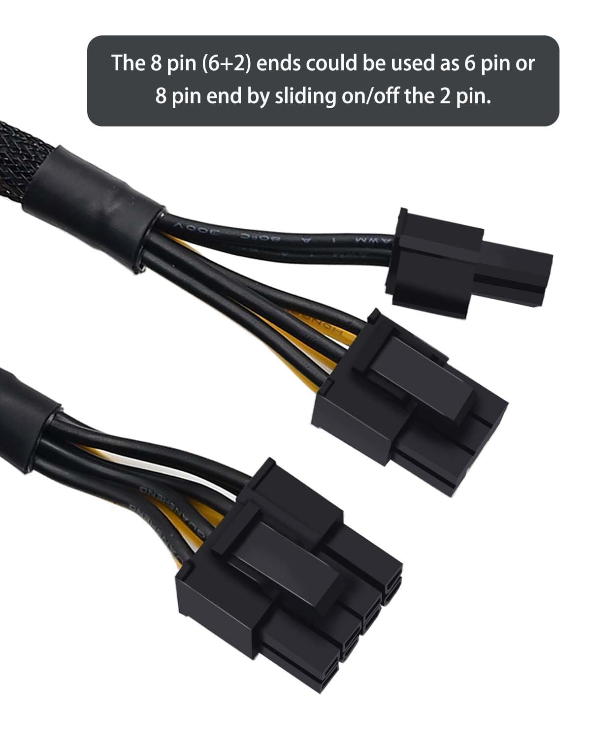 (2 Pack) Comeap 8 Pin Pcie Splitter Cable, Gpu Vga Pcie 8 Pin Female To Dual 8 Pin (6+2) Male Pci Express Power Adapter Braided