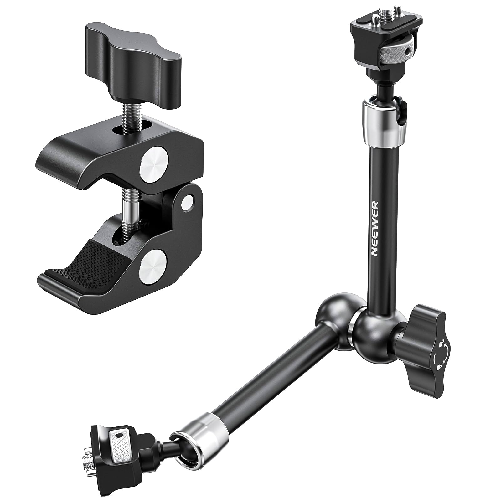 Neewer 11'' Articulating Magic Arm Clamp Mount With Super Clamp, Camera Monitor Mount With 1/4'' 3/8'' Arri Locating Pins & Hole