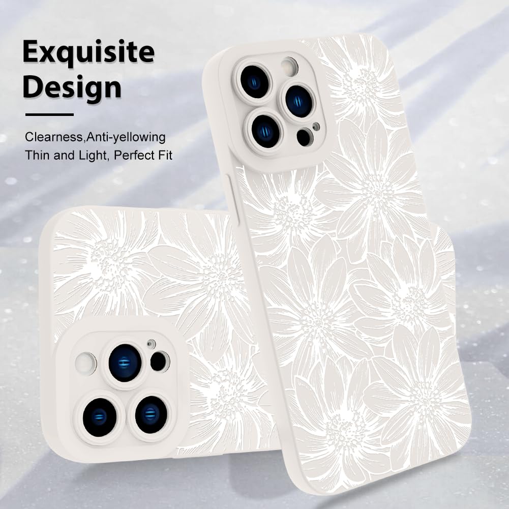 Mzelq For Iphone 14 Pro Case, Silicone Floral Flowers Sunflowers Cute Pattern, Camera Protection Soft Slim Phone Case For Iphone