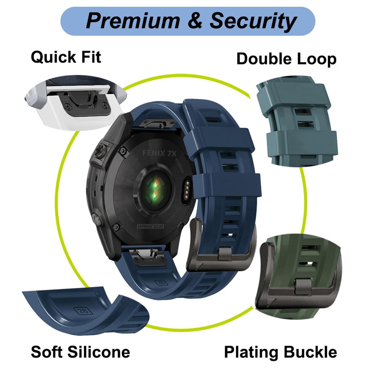 26Mm Watch Band For Garmin Fenix 7X/Fenix 6X/Fenix/5X/Fenix 3/Fenix 3 Hr, Soft Silicone Band Strap Wristband With Quick Fit For