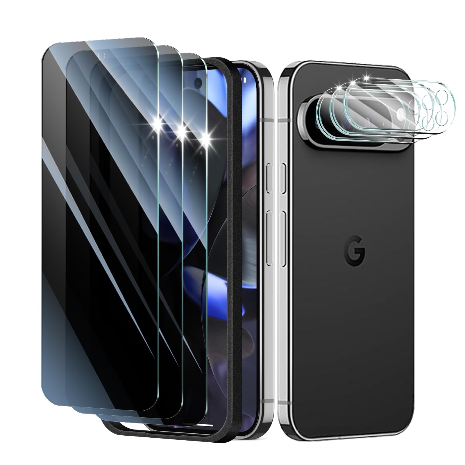 3+3+1-Pack, Privacy Screen Protector and Camera Lens Protector for Google Pixel 9 Pro with Installation Alignment Aid, Anti-Spy 