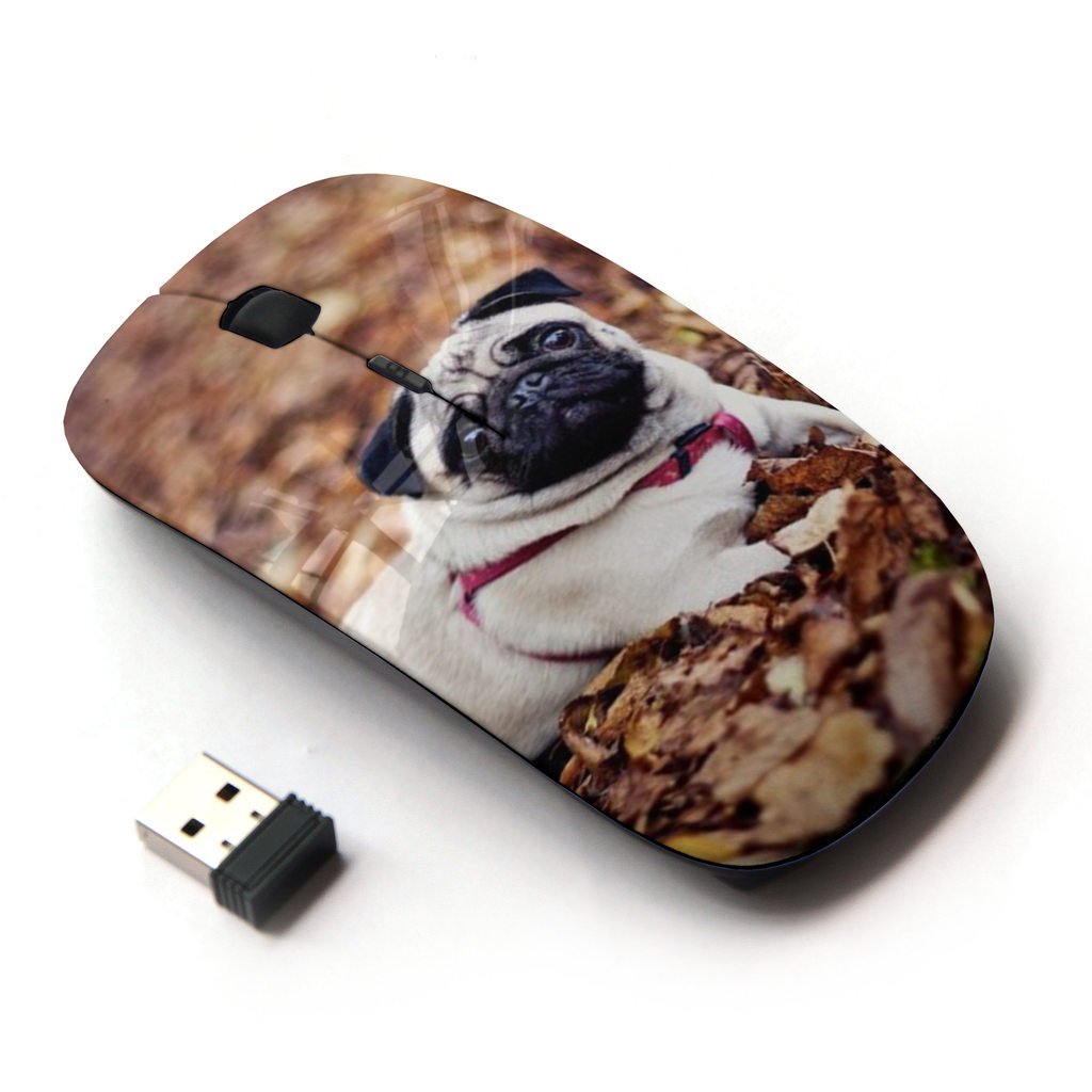 Koolmouse [ Optical 2.4G Wireless Mouse [ Pug Autumn Pet Dog Leaves Nature ]