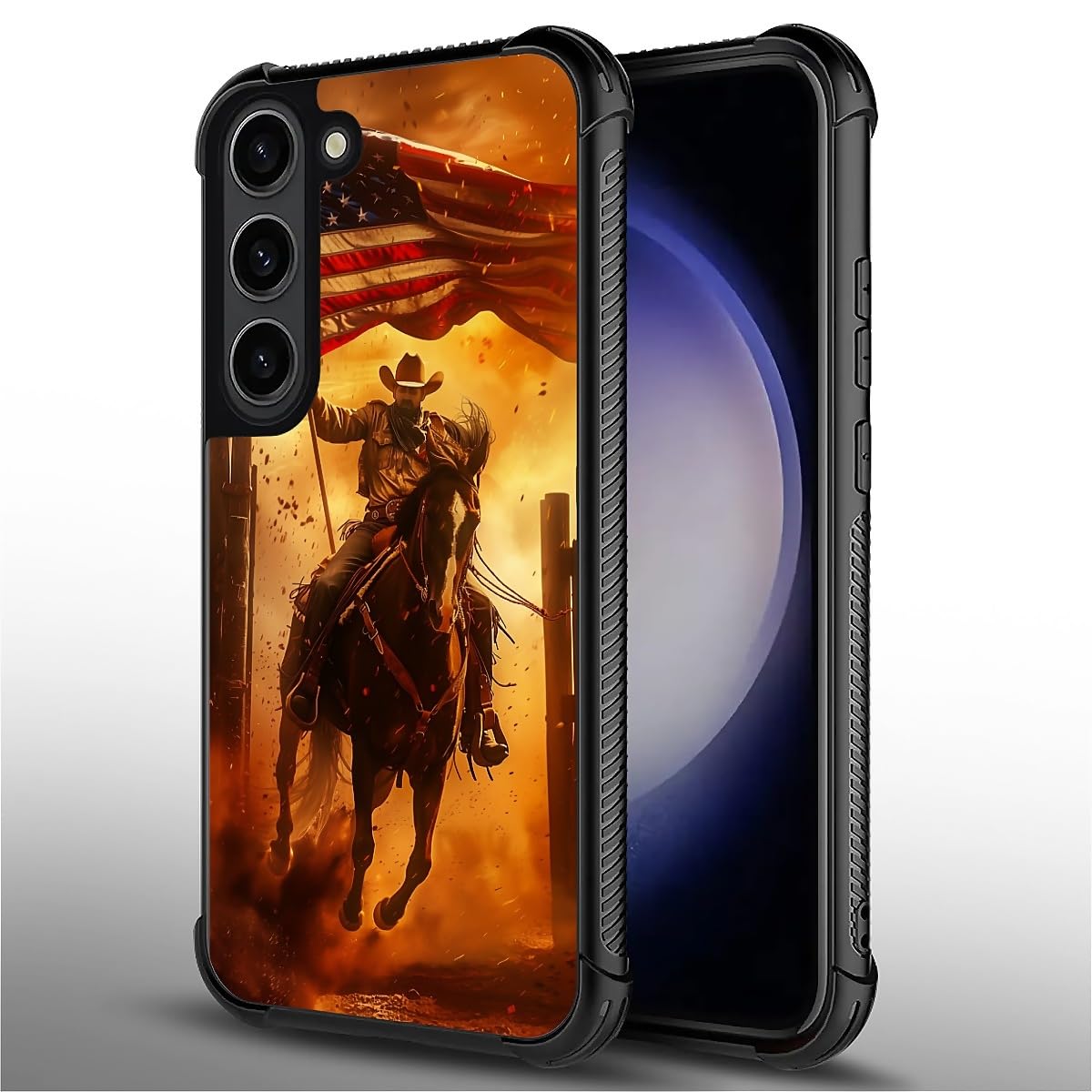 Carloca Compatible With Samsung Galaxy S23 Plus Case, Horse American Flag Cowboy Pattern For Girl Ultra Protection Shockproof So