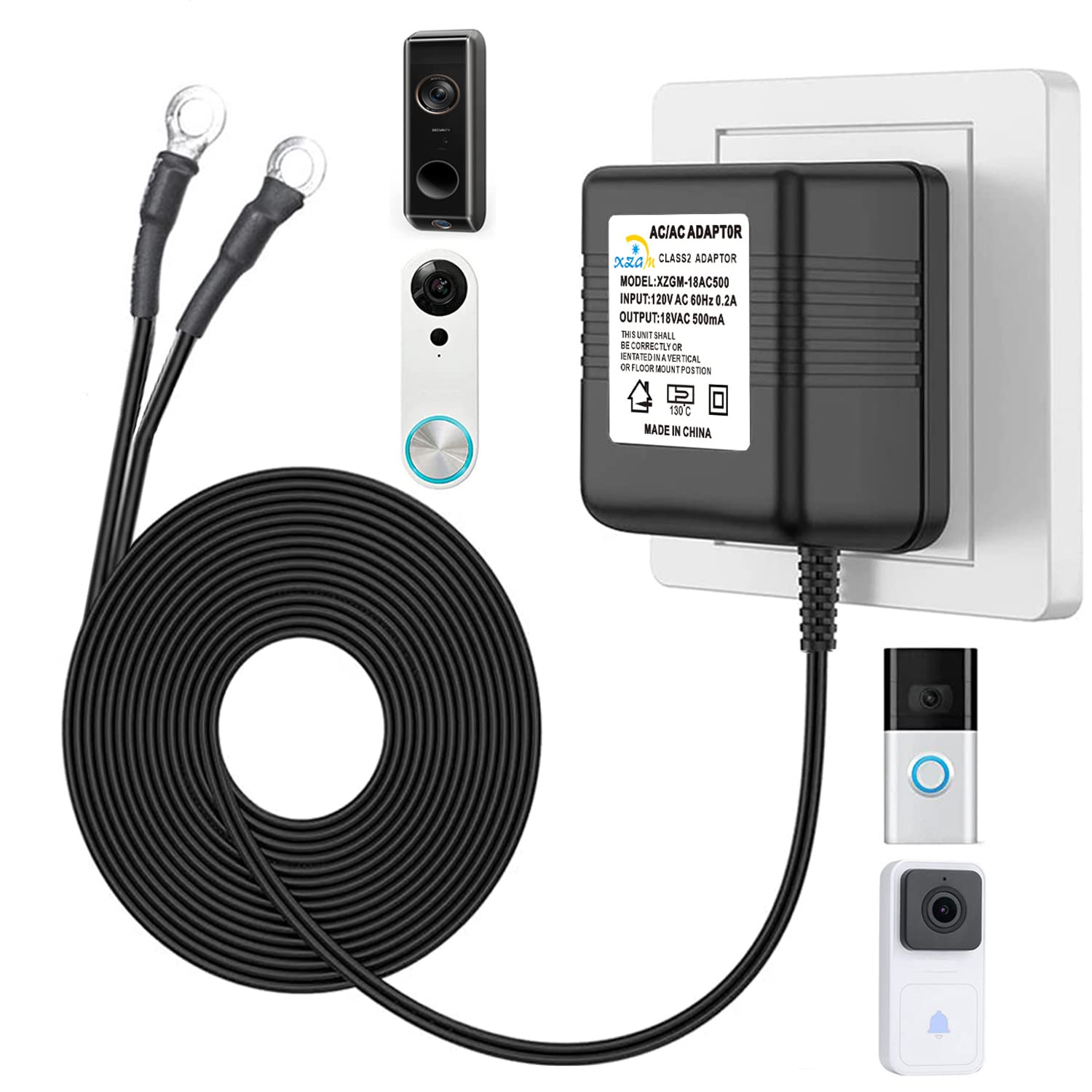 Black Video Doorbell Special Power Transformer,18V500Ma Doorbell Power Adapter, Compatible With Ring, Nest, Eufy, Wyze, Arlo Wir