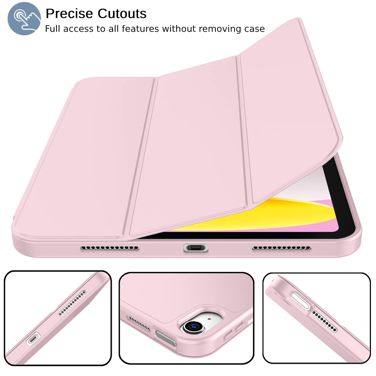 Imieet New Ipad (A16) 11Th Generation Case 11 Inch 2025, Ipad 10Th Generation Case 2022 10.9 Inch With Pencil Holder, Trifold Stand Smart Cover With Soft Tpu Back,Auto Wake/Sleep(Pink)
