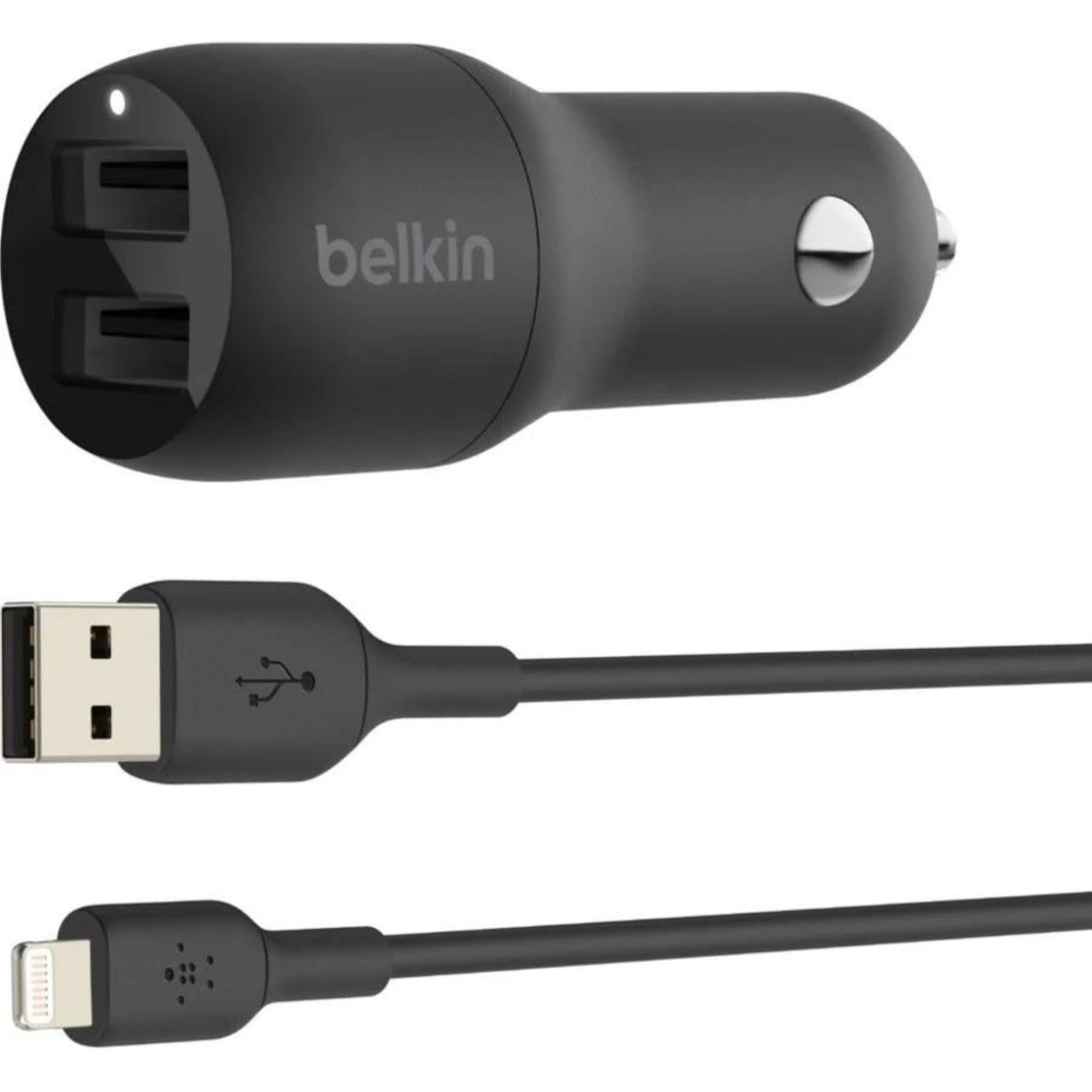 Belkin Dual Usb Car Charger 24W + Lightning Cable (Boost Charge Dual Port Car Charger, 2 Port Usb Car Charger) Iphone Car Charge