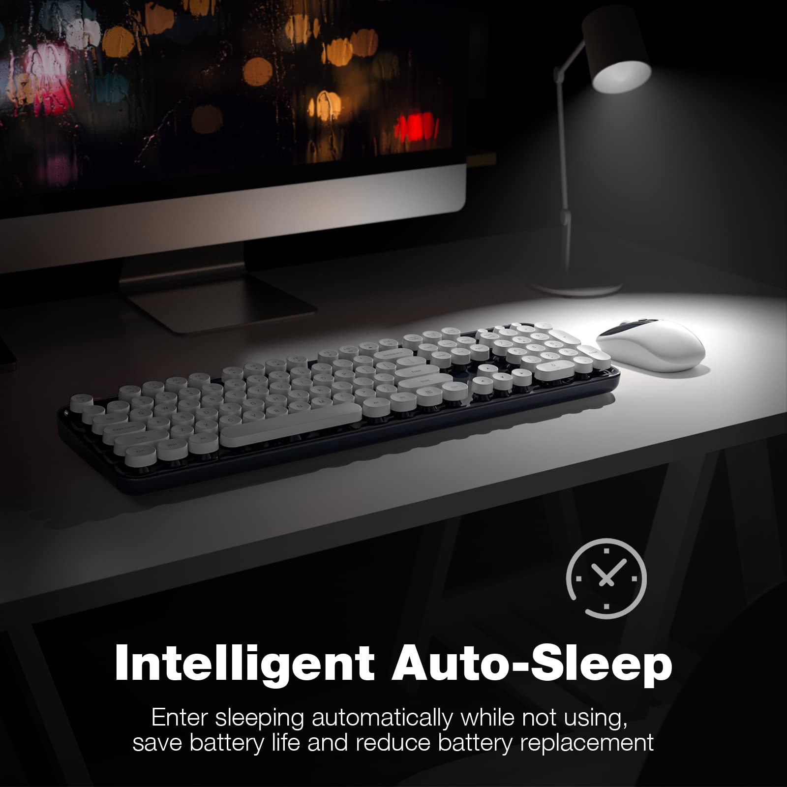 Mofii Wireless Keyboard And Mouse Combo, Dark Blue 2.4G Full Size Keyboard, Round Key Typewriter Keyboards And Cute Mice With 2