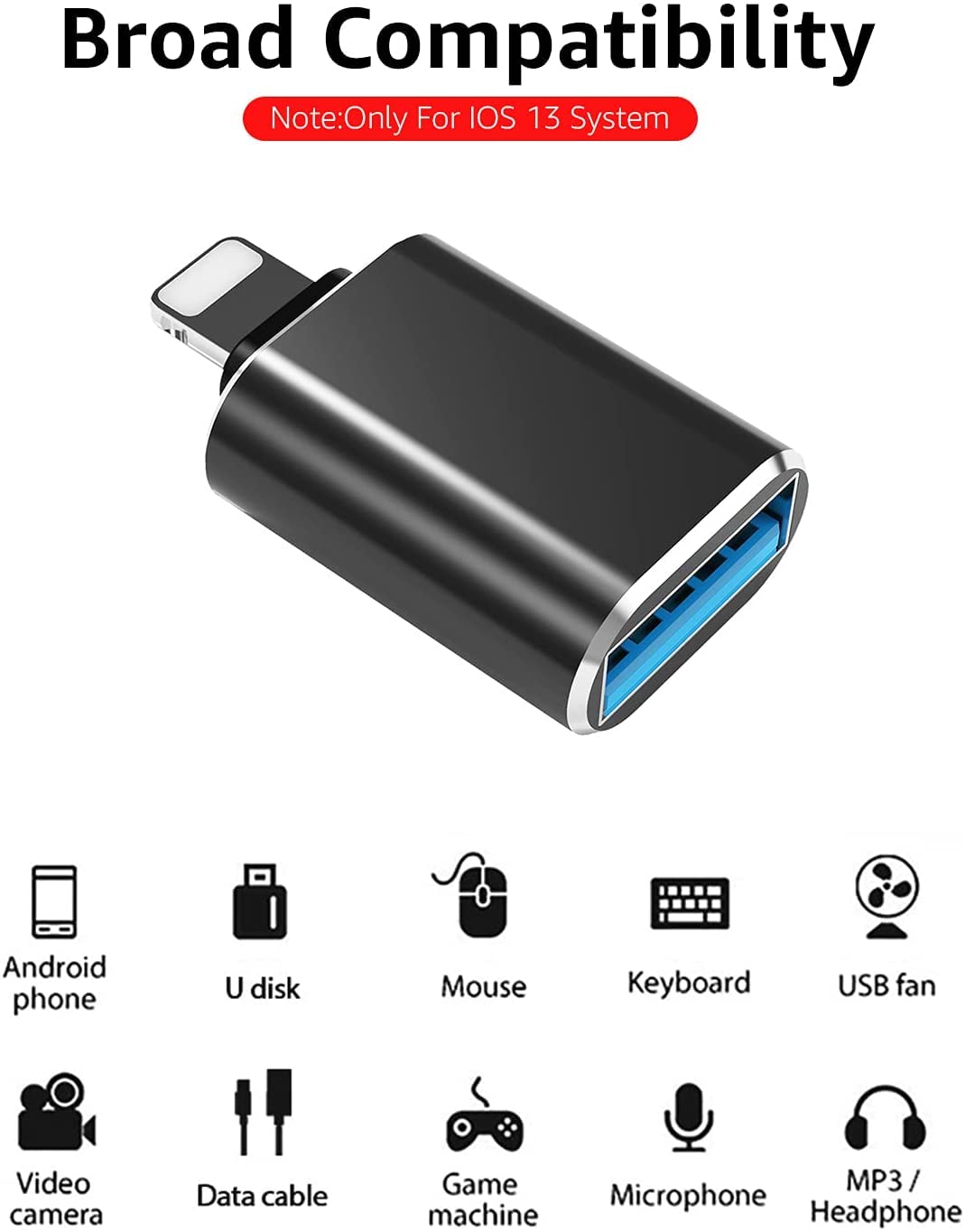 Lightning Male To Usb3.0 Female Adapter Otg Cable [Apple Mfi Certified]Painica Usb Otg Data Sync Converter For Iphone/Ipad/Ipod Support Camera Card Reader, Mouse, Keyboard, Hubs, Connect U Disk Black