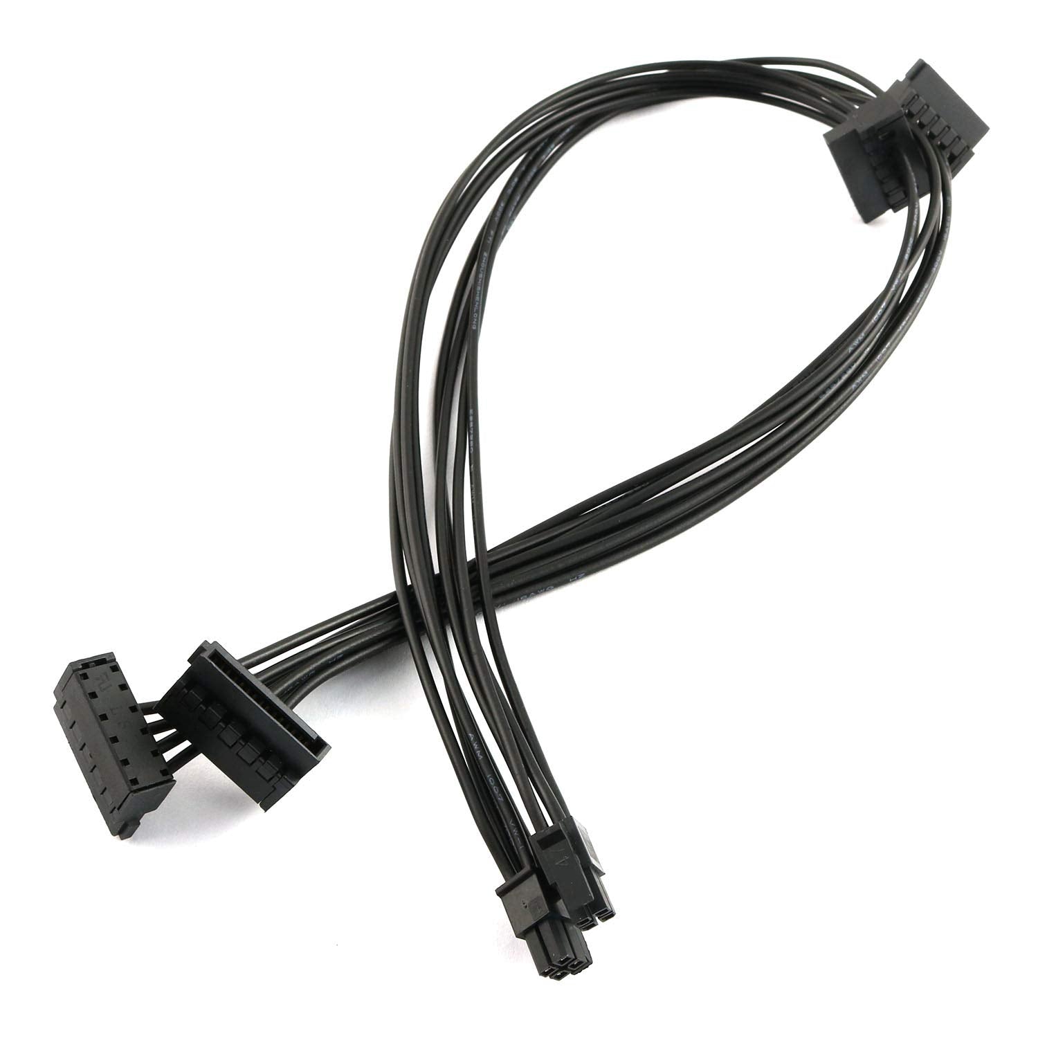 RuiLing 2pcs Black Motherboard ATX Mini 4 Pin to 2X Right-Angle 15 Pin SATA Hard Drive HDD Power Supply Adapter Cable 18AWG 19.7