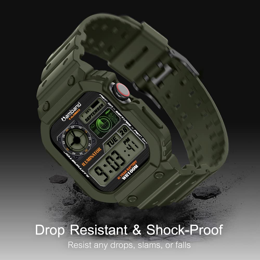 Amband Compatible With Apple Watch Band 45Mm 44Mm 42Mm With Bumper Case, Rugged Men Bands For Iwatch Se Series 9 8 7 6 5 4 3 2 1