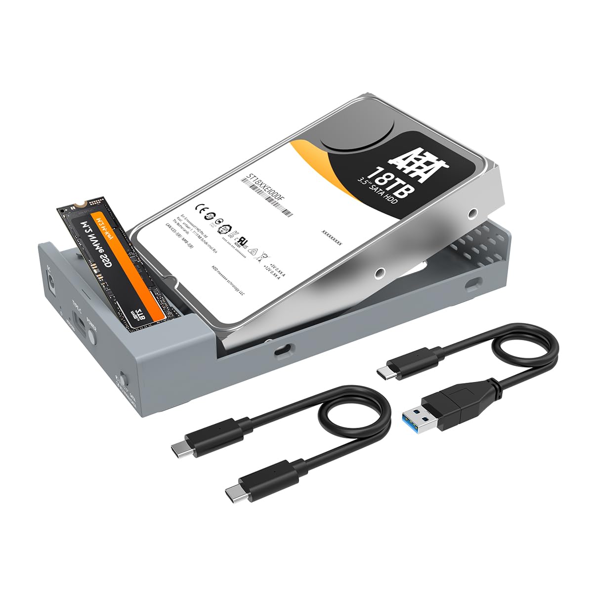 Maiwo Dual Bay Enclosure For M.2 Nvme Sata Ssd And 2.5 3.5 Inch Sata Ssd Hdd, External Hard Drive To Usb C Adapter, 10Gbps 22Tb Capacity?Do Not Support Clone?