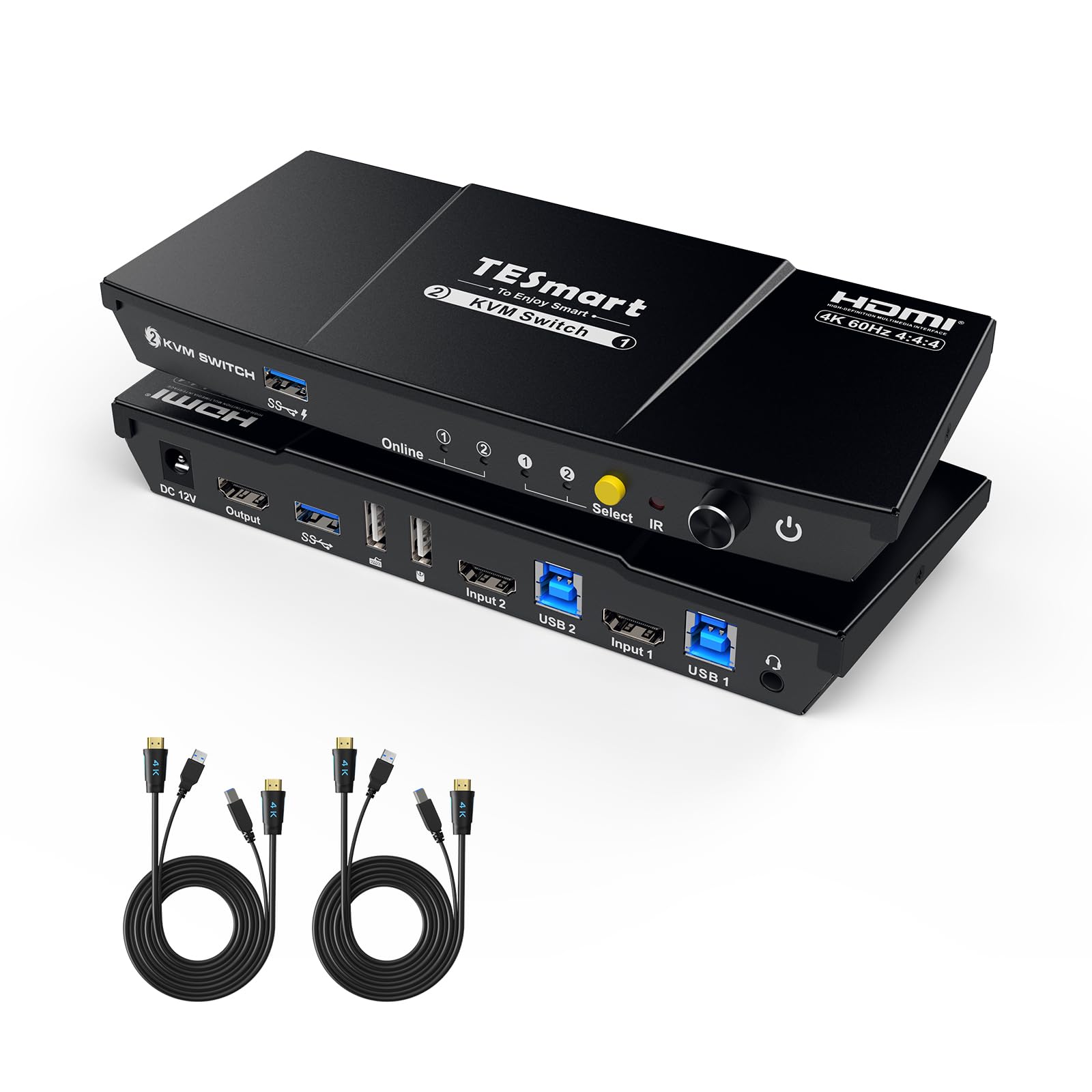 Tesmart Usb 3.0 Hdmi Kvm Switch 1 Monitor 2 Computers 4K@60Hz, Headset, Audio&Microphone, Kvm Switch 2 Port Edid Emulators, L/R