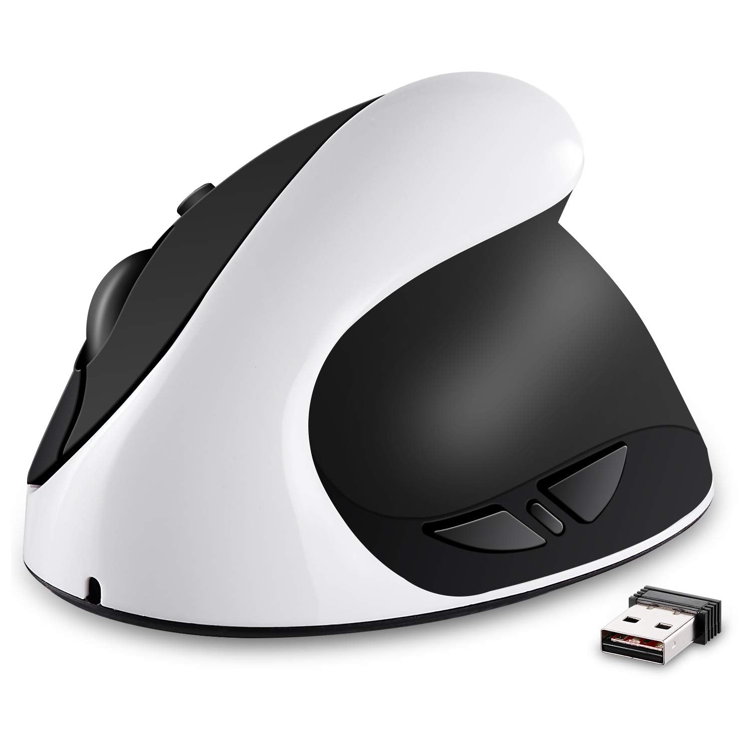 Aurtec Vertical Mouse, Rechargeable 2.4G Wireless Ergonomic Mice With Usb Receiver, 6 Buttons And 3 Adjustable Dpi 800/1200/1600, White
