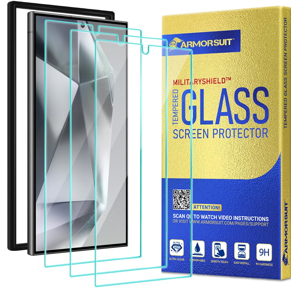 Armorsuit 3 Pack For Samsung Galaxy S24 Ultra 6.8'' Tempered Glass Screen Protector 9H Militaryshield Case Friendly (W/Alignment