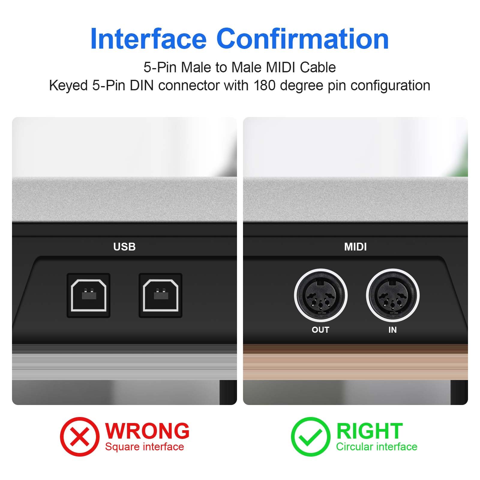 Heams 3 Pack Premium 3Ft Midi Cable, Stable & Fast Transmission And Long Lasting Midi Cables, Male To Male 5 Pin Midi Cable For