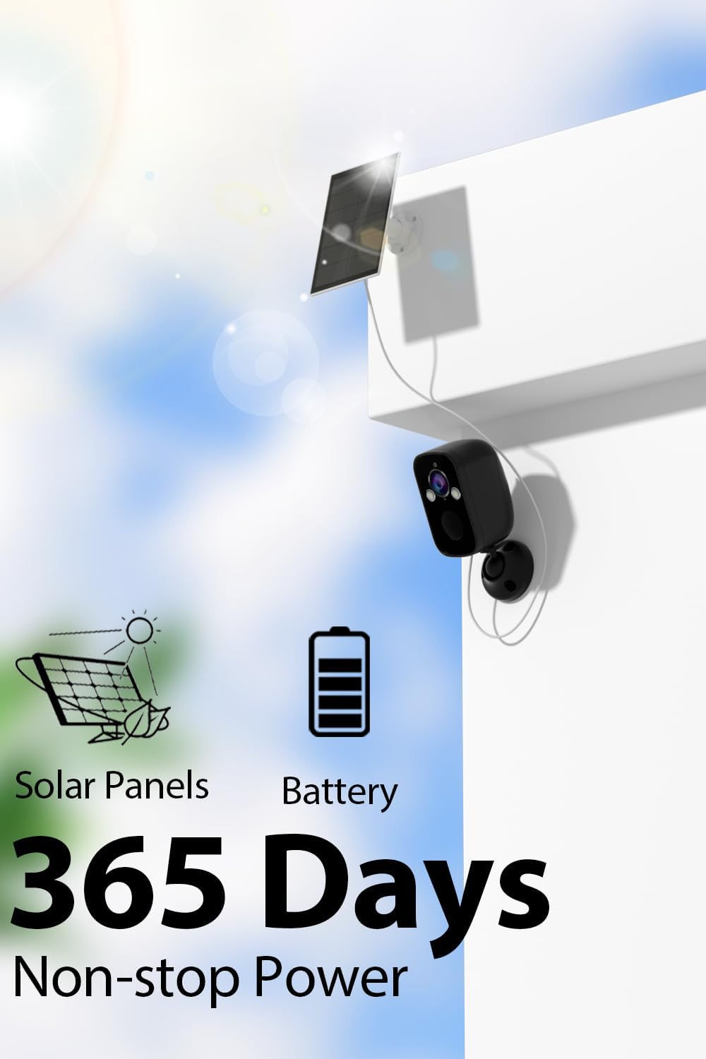 Richcho Security Cameras Wireless Outdoor With Solar Panel, 2K Battery Powered Security Camera, Color Night Vision, Ai Motion De