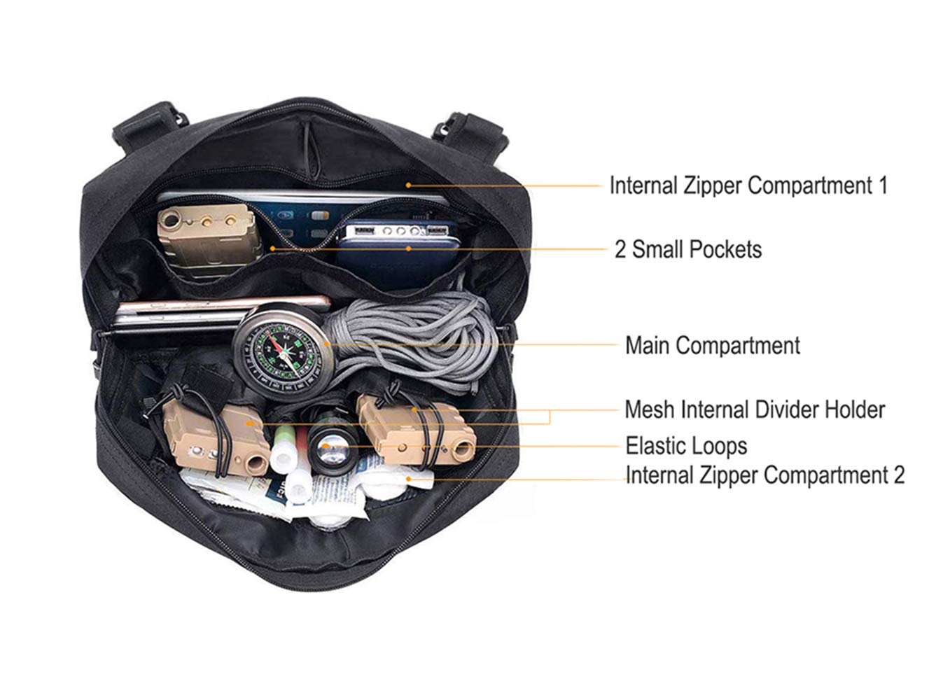 Abcgoodefg Tactical Chest Rig Molle Radio Chest Harness Holder Holster Vest Front Chest Pouch Outdoor Chest Bag Chest Pack (Black)