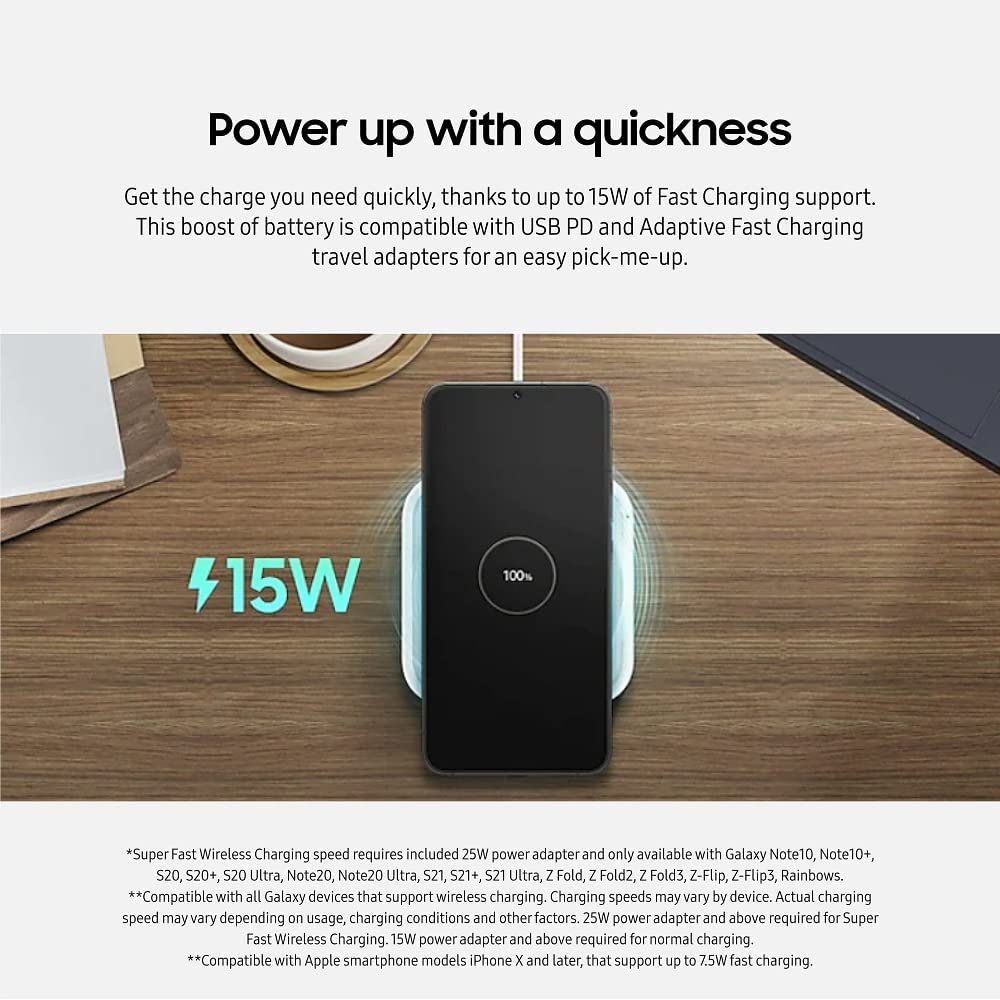 Samsung 15W Wireless Charger Single, Cordless Super Fast Charging Pad For Galaxy Phones And Devices, Compact Design, Led Indicat