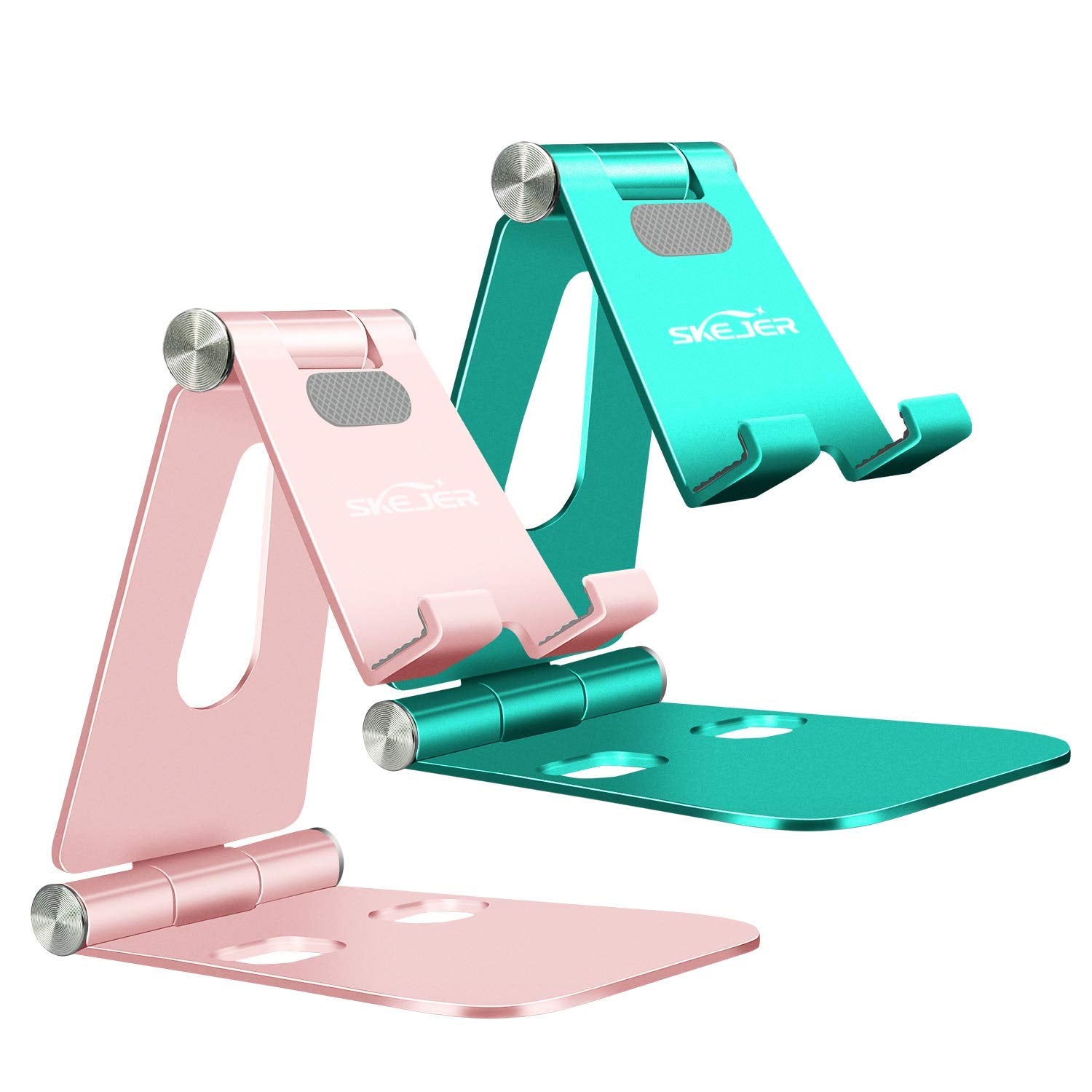 SKEJER Fully Foldable Cell Phone Stand Holder for Desk Adjustable iPhone Stand Aluminum Compatible with 4-10 Phone/Kindle/Tablet