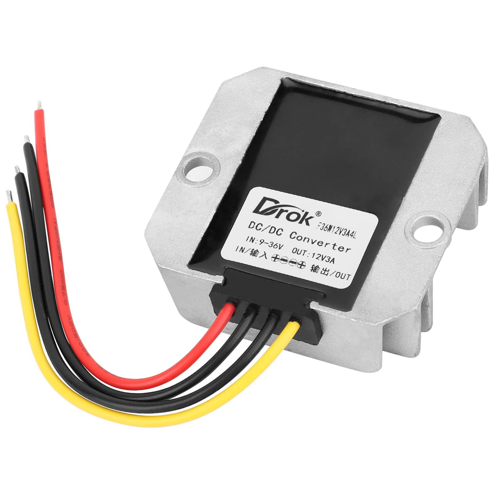 Drok Boost Buck Converter 9V-36V To 12V 3A 36W Aluminium Shell Waterproof Auto Step Up Down Voltage Regulator 12V Volt Transform