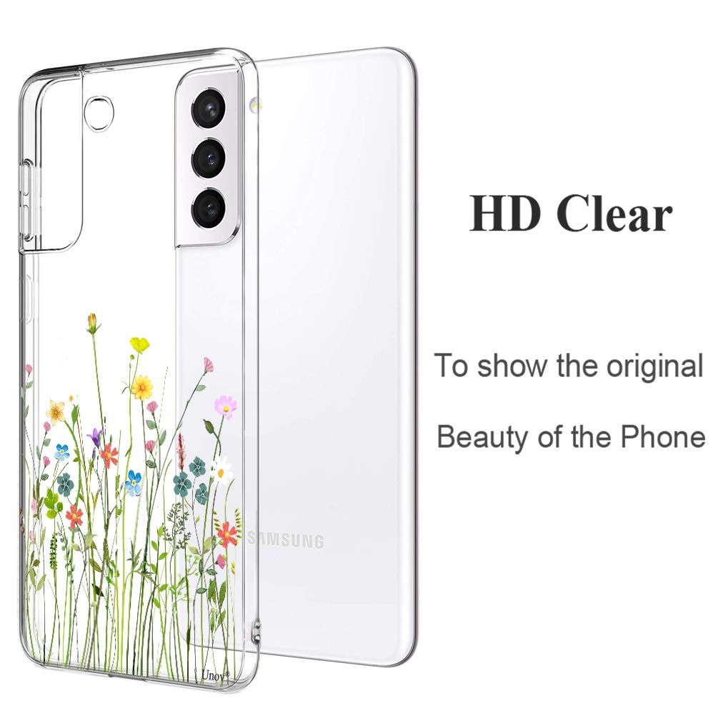 Unov Case Compatible With Galaxy S21 Case Clear With Design Soft Tpu Shock Absorption Slim Embossed Pattern Protective Back Cove