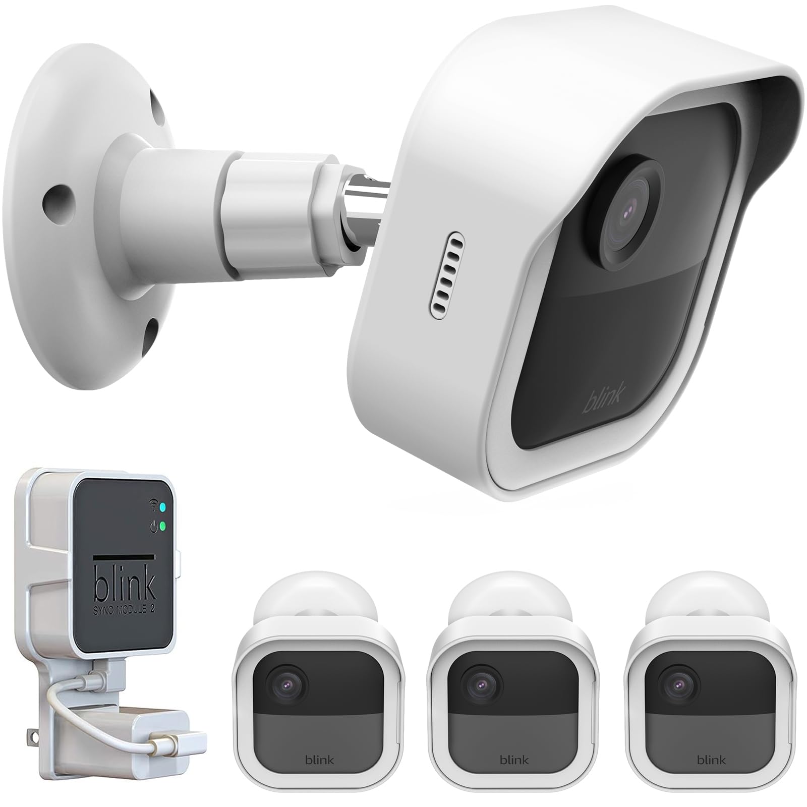 Wall Mount For Blink Outdoor 4 (4Th Gen) And Blink Outdoor (3Rd Gen), 3 Pack Weatherproof Protective Housing And 360 Degree Adjustable Mount With Sync Module 2 Mount (Blink Camera Not Included, White)