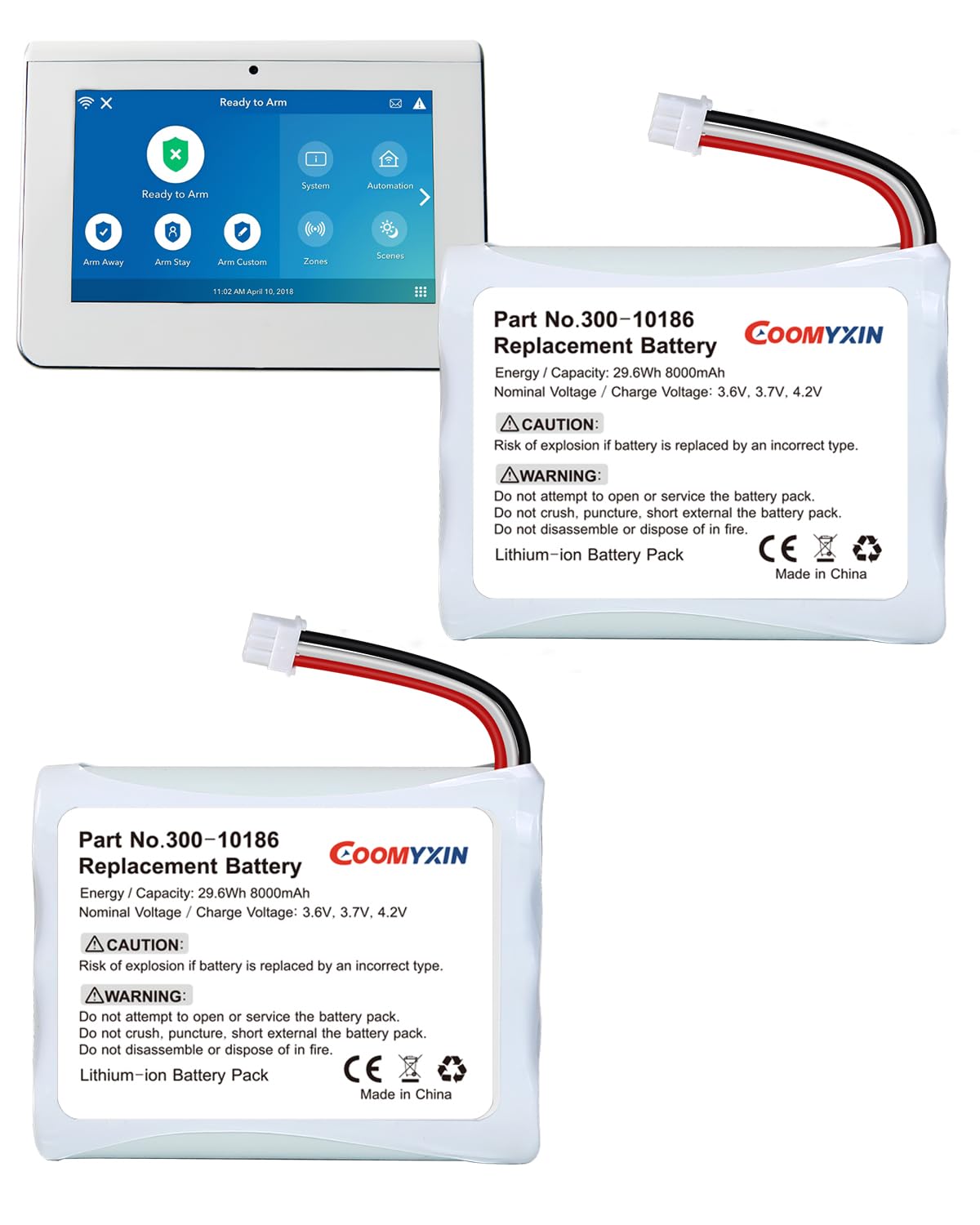 Coomyxin 2 Pack Adt Battery Replacement 8000Mah   Reusable Lithium Ion Battery Power For Adt Panel 300 10186 For Adt Command Sma
